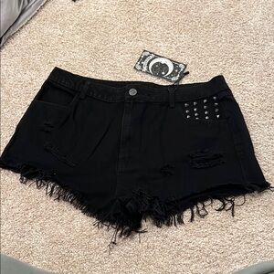 Killstar Black Distressed Women's Shorts with pocket studs